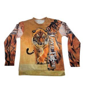 Love Tiger All Over 3D Print Long Sleeve Sweatshirt Unisex Size Large or XL